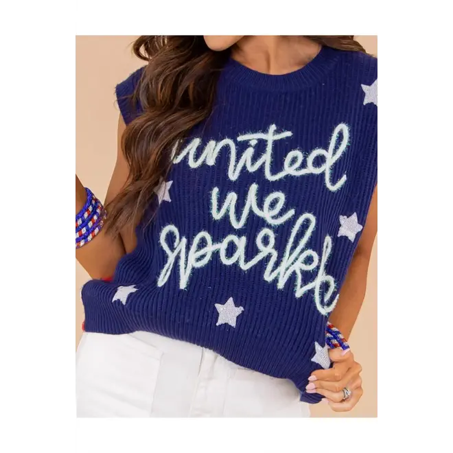 Queen of Sparkles United we Sparkle Sweater Vest Navy