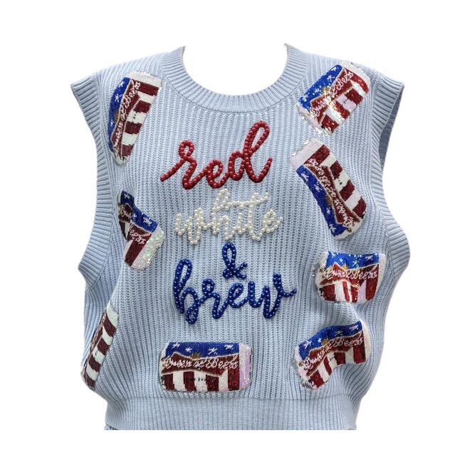Queen of Sparkles Light Blue Red White & Brew Sweater Vest