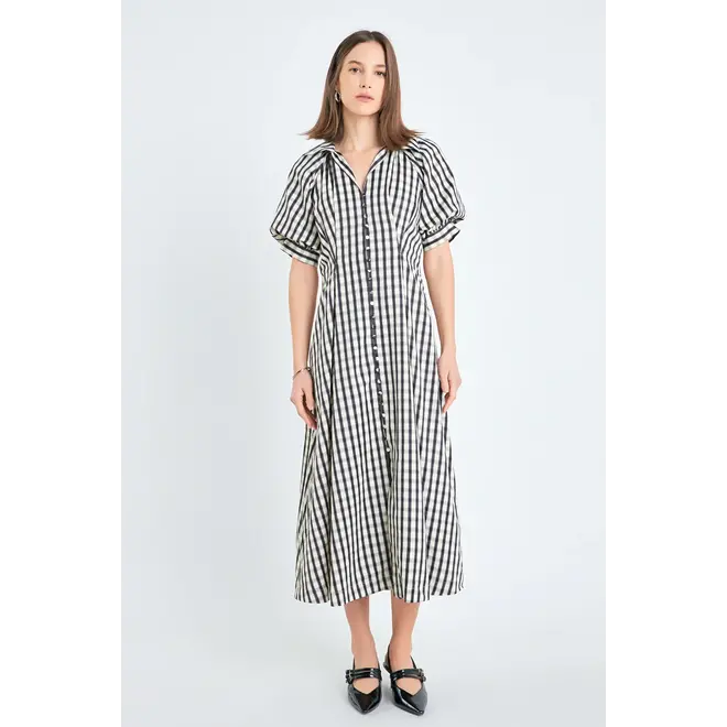 2.7 August Gingham Check Midi Dress SS867D Indigo