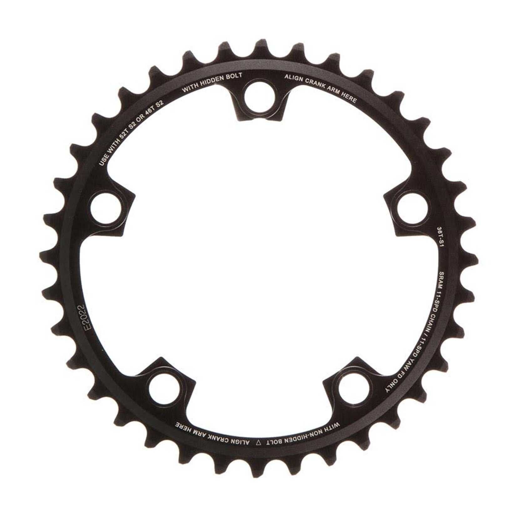 SRAM SRAM, 36T, 11sp, BCD: 110mm, 5 Bolts, Red X-Glide, Inner Chainring, For 36/46 or 36/52, Aluminum, Black, 11.6218.010.009