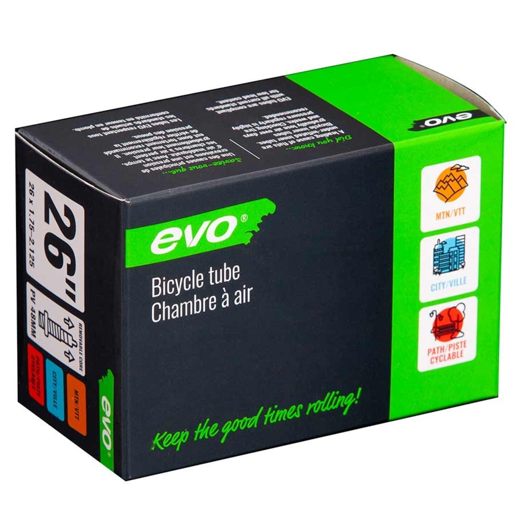 Evo EVO, Presta, Chambre à air, Presta, Longueur: 48mm, 26'', 1.75-2.125