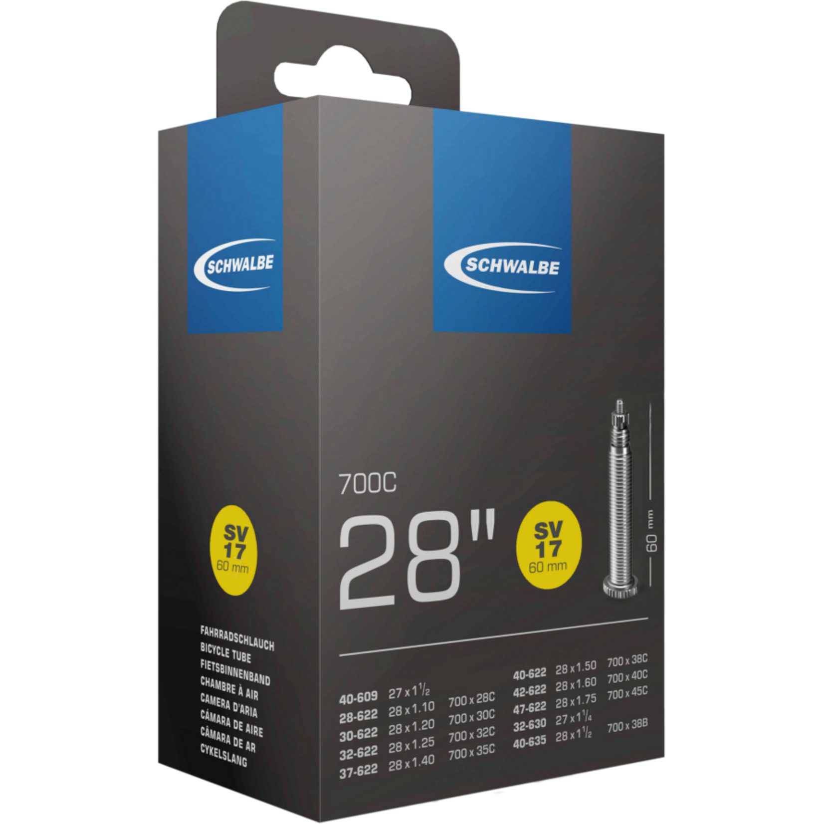 SCHWALBE Schwalbe Tube 700 x 28/45 Presta Valve, Long Length 60mm