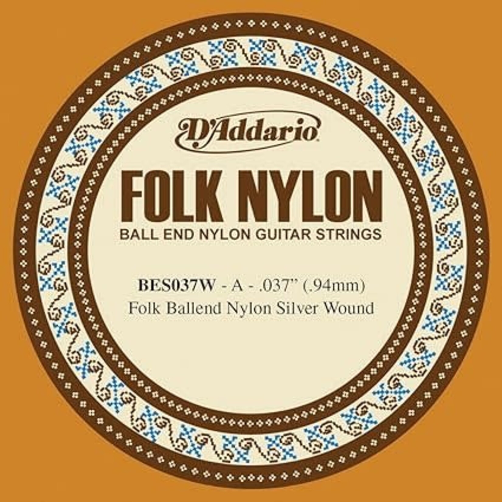 D'Addario D'Addario BES037W Folk Nylon Guitar Single String Silver Wound Ball End .037