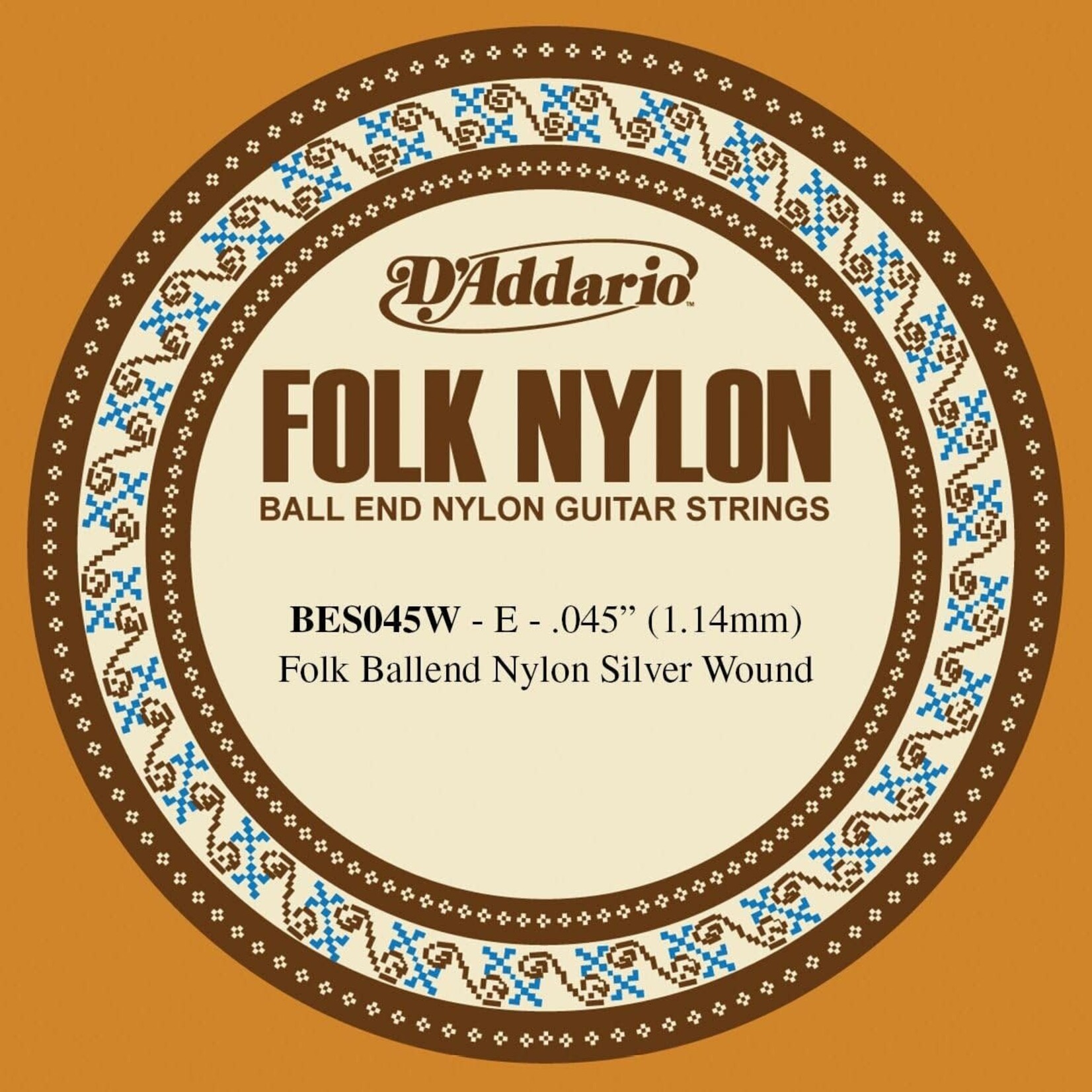 D'Addario D'Addario BES045W Folk Nylon Guitar Single String Silver Wound Ball End .045