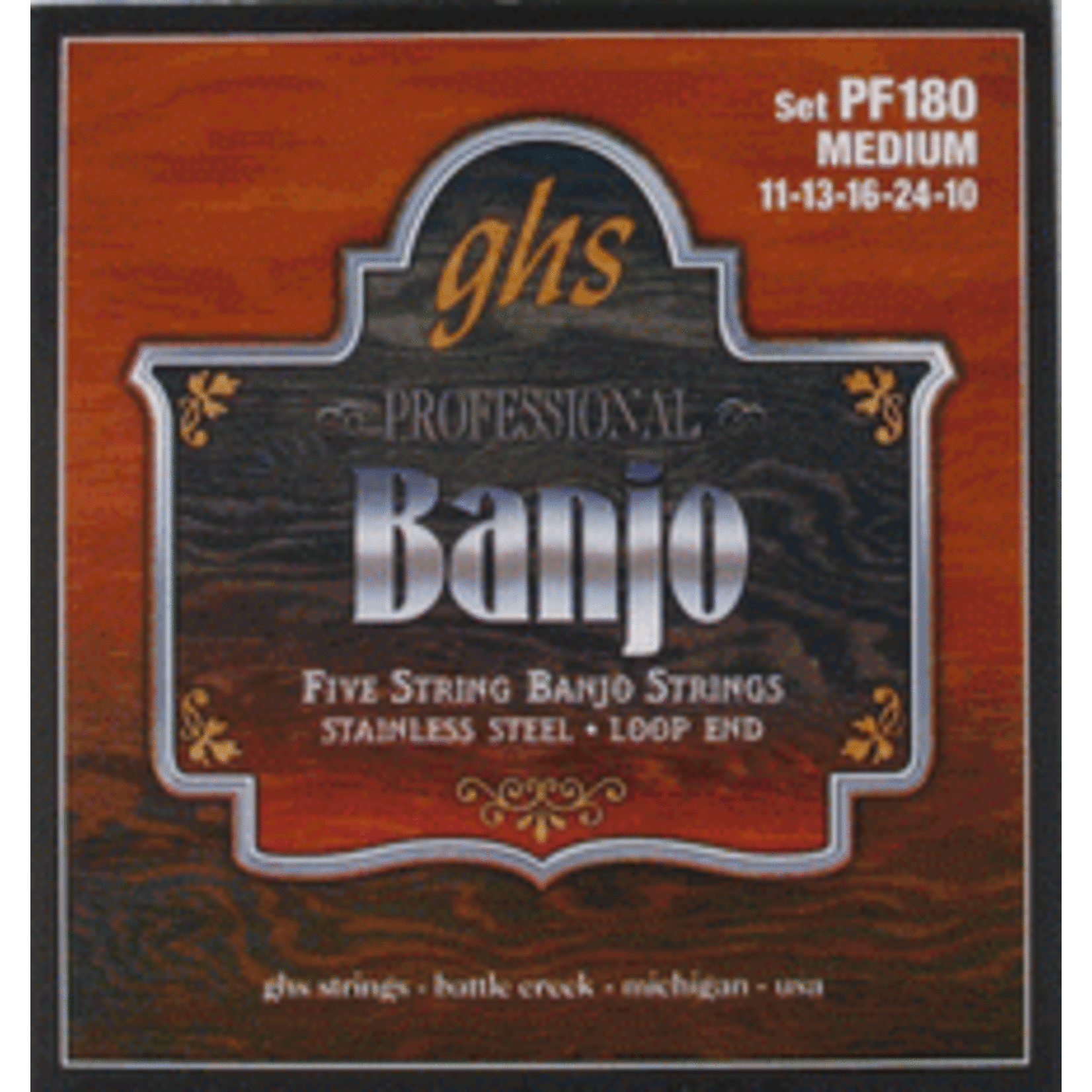 GHS GHS PF180 Stainless Steel Loop End 5 String Banjo Strings Medium