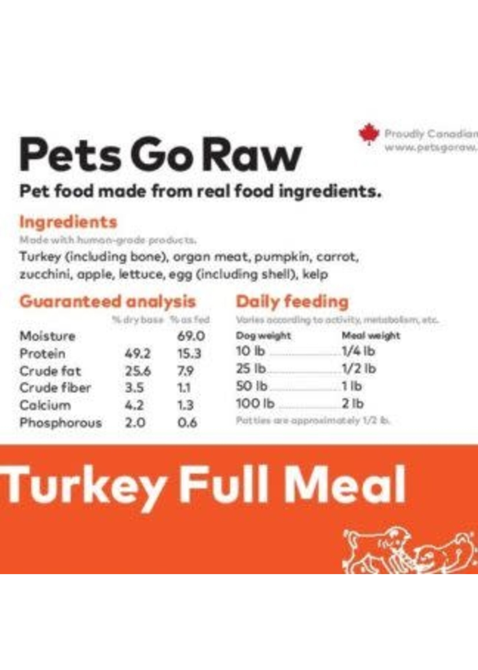 Pets Go Raw Pets Go Raw - Turkey Full Meal Dog 12lb