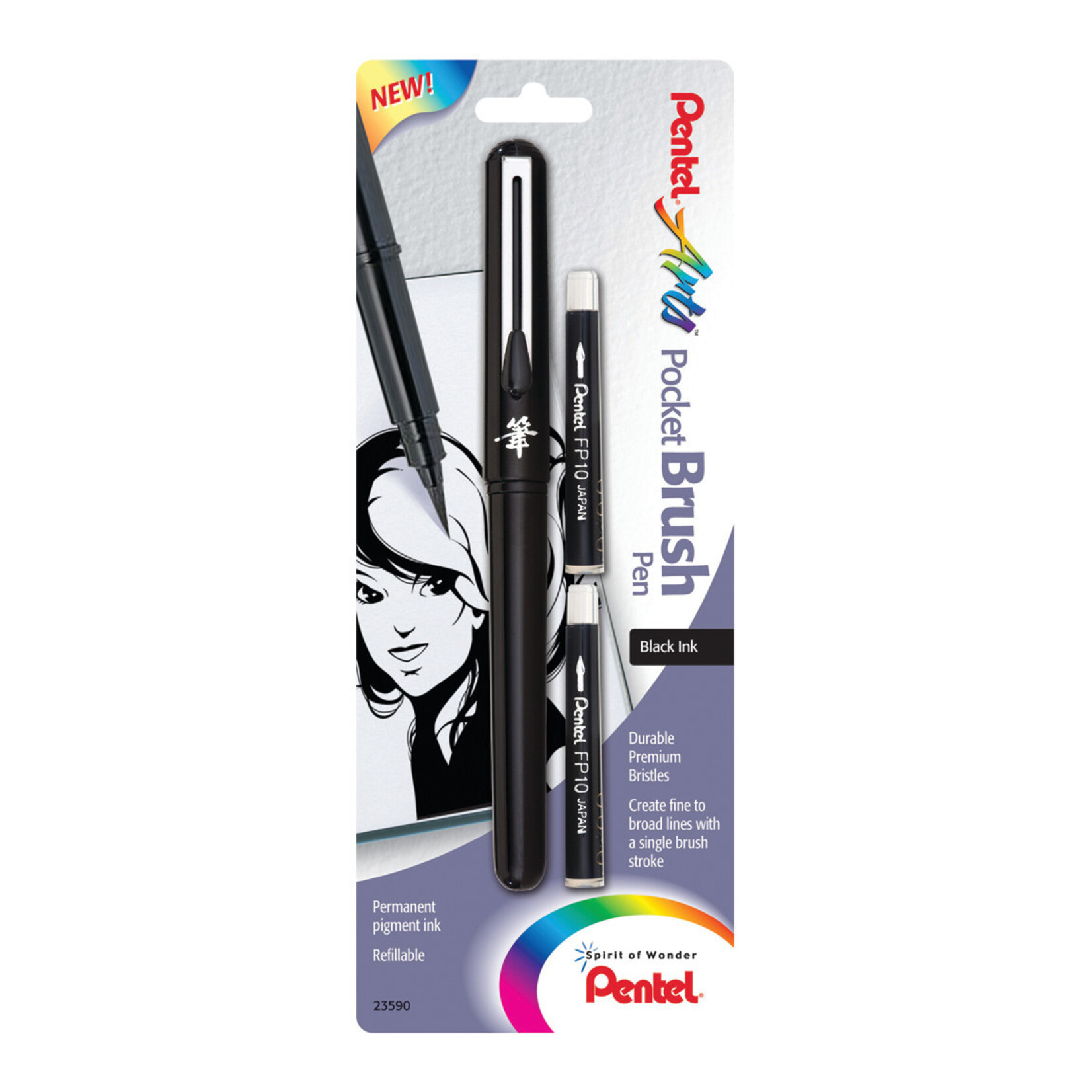 Pentel Pentel Pocket Brush, Black 2 Refills