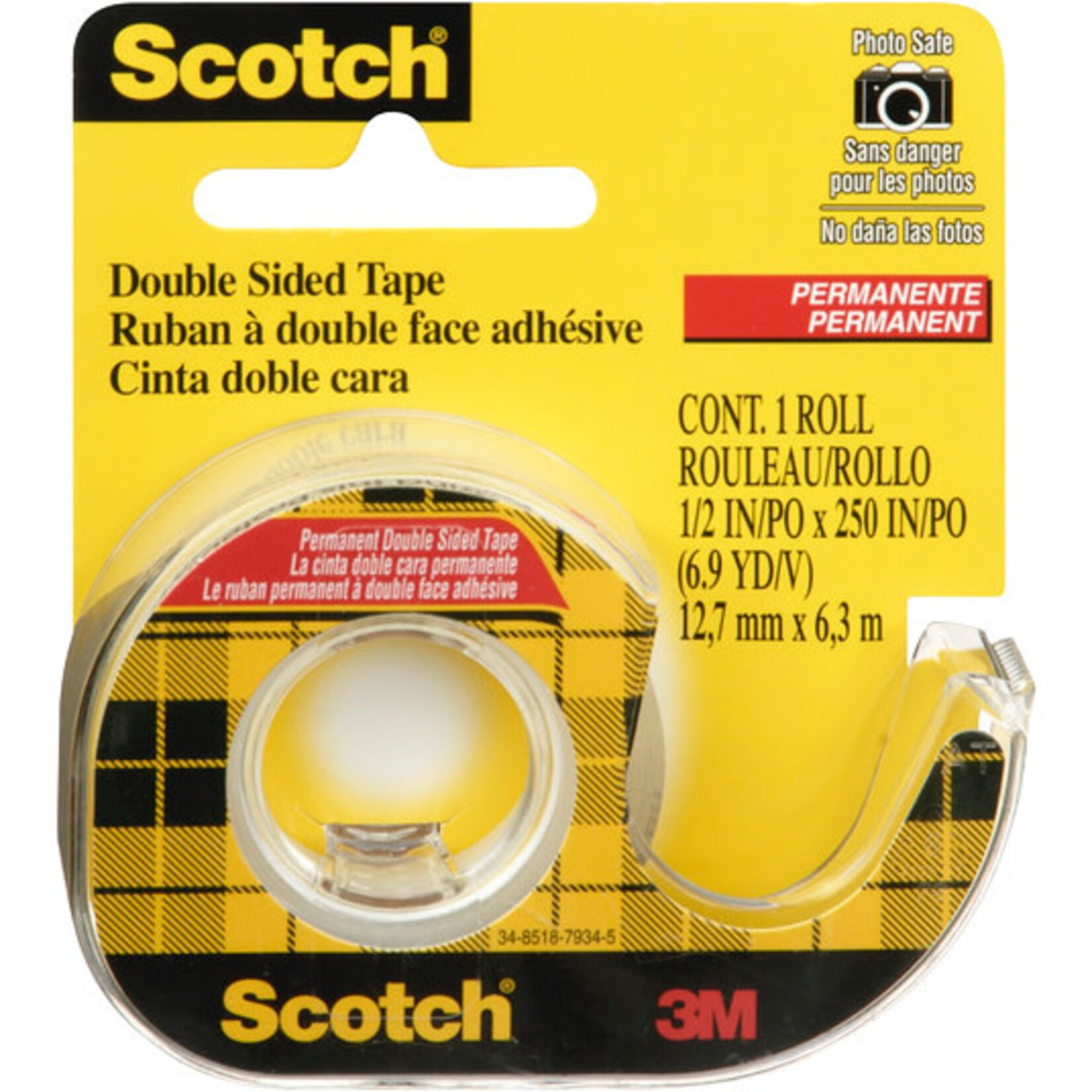 3M Double-Stick Permanent Tape, 0.5"x 250'