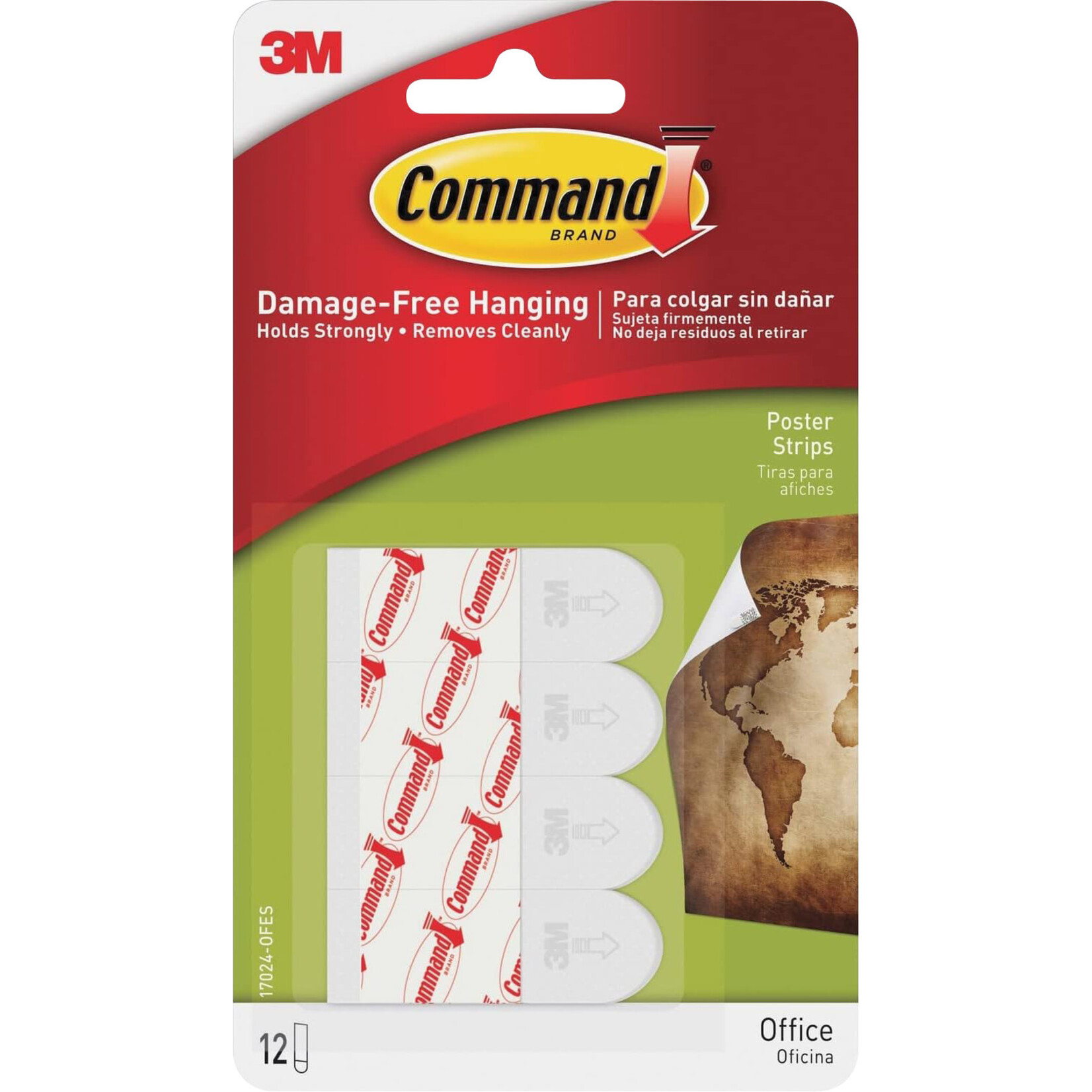 3M Command Adhesive Poster Strips, 12 Pack