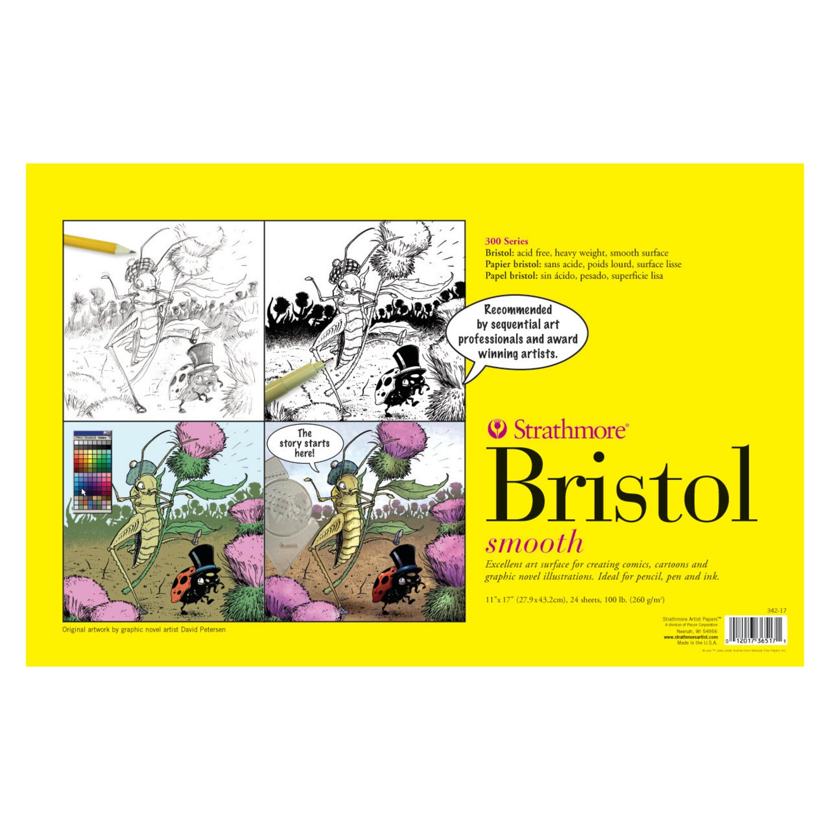 Strathmore Sequential Art Bristol Paper Pads 300 Series, 11" x 17" - Smooth - 24/Sht. Tape Bound Pad