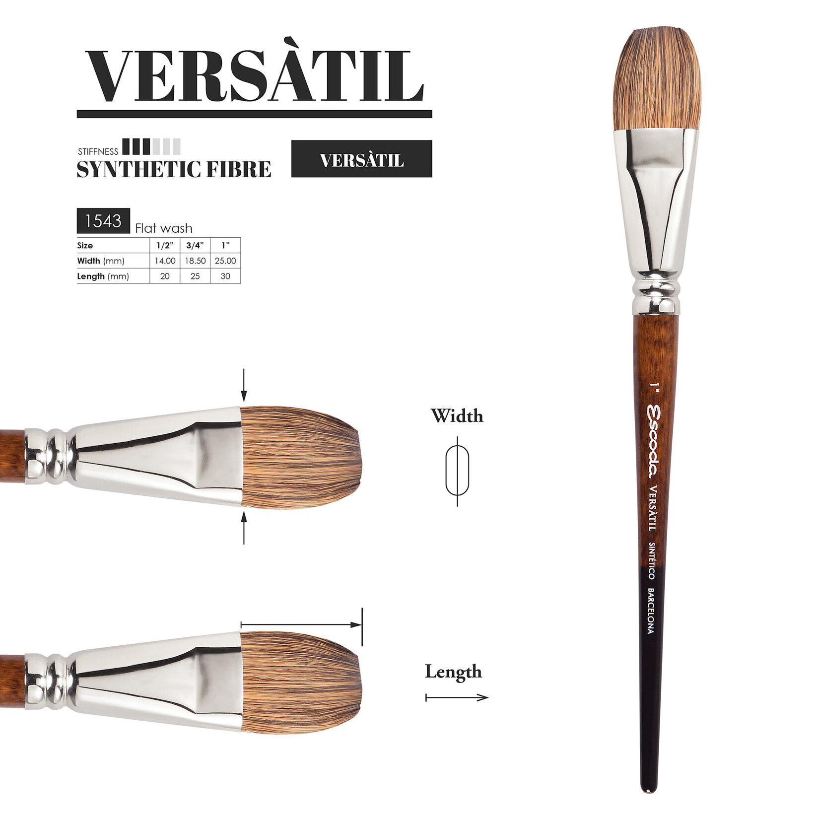 Escoda Escoda Versatil Synthetic Kolinsky Short Handle Flat Wash