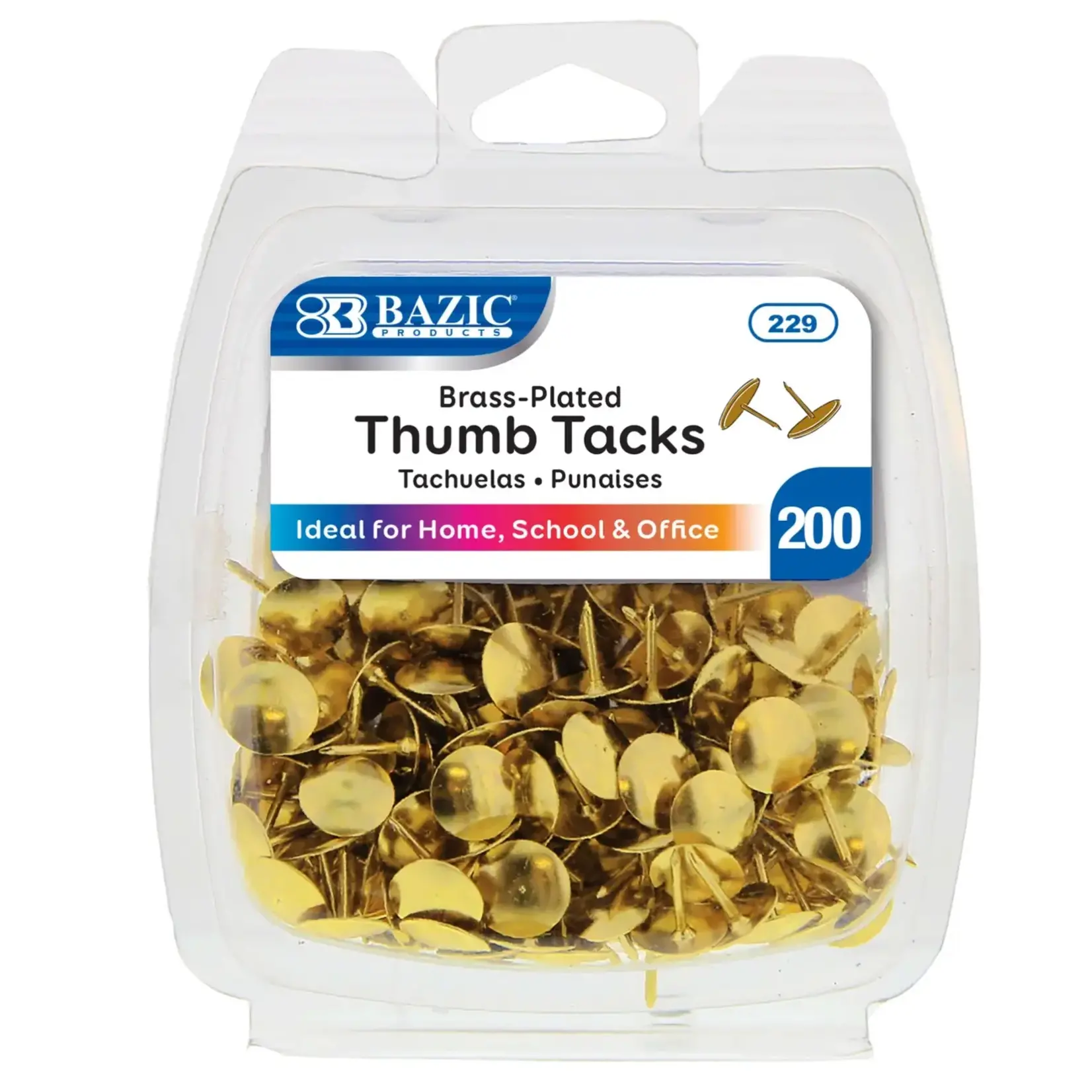 BAZIC Thumb Tack Brass (Gold) (200 pack)