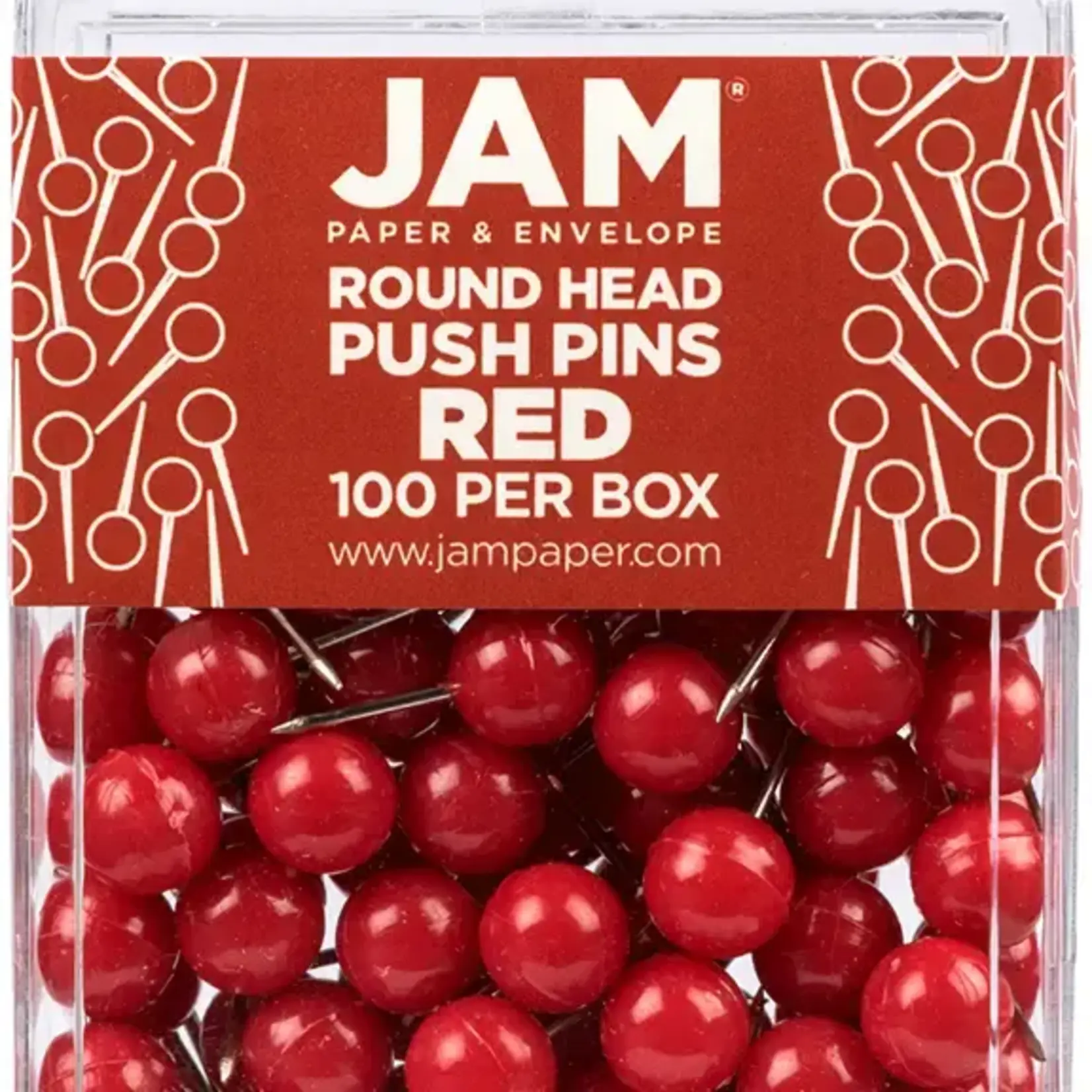 jam Round Head Map Thumb Tacks, Red Pushpins, 100/Pack