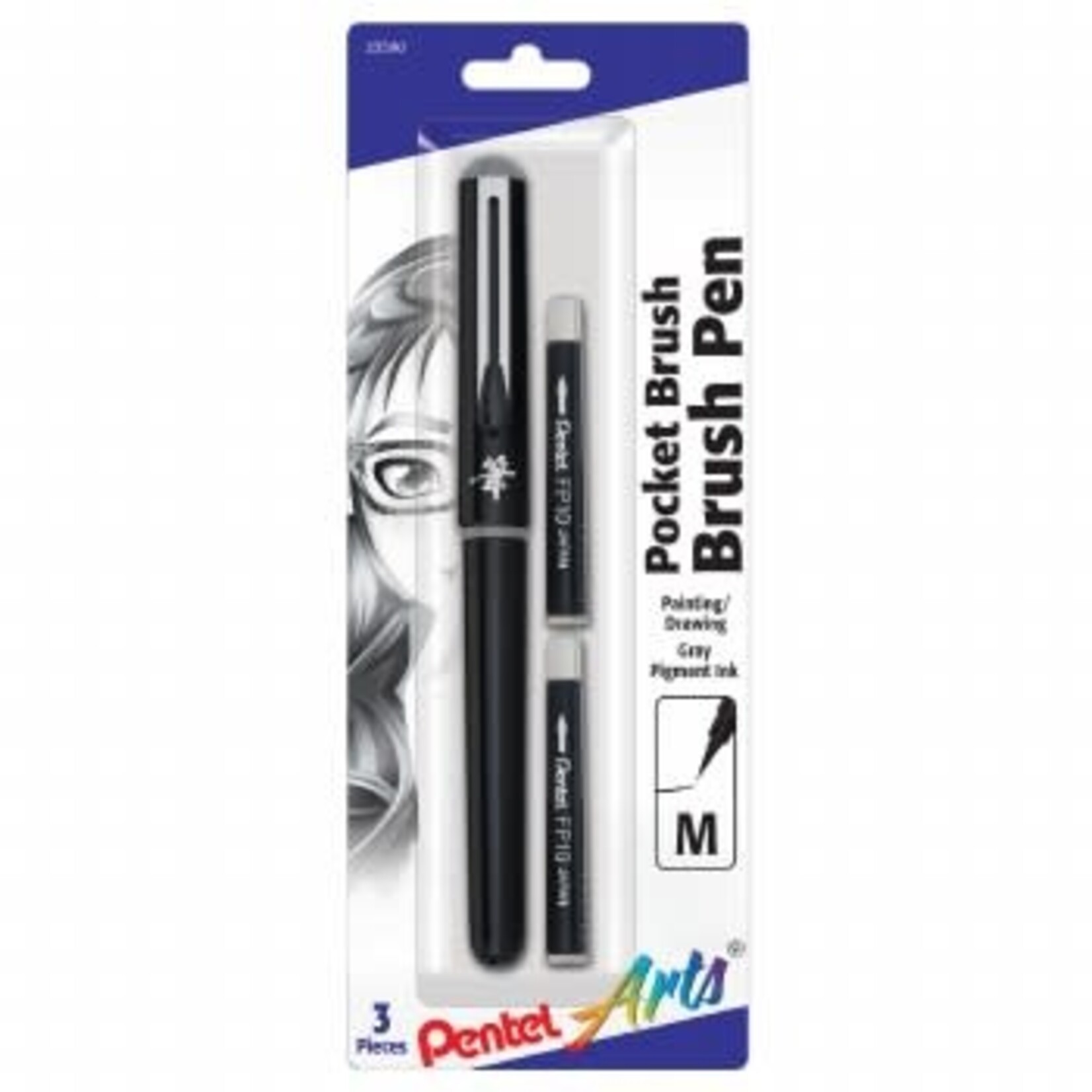 Pentel Pocket Brush Pen Gray w/ ink refills