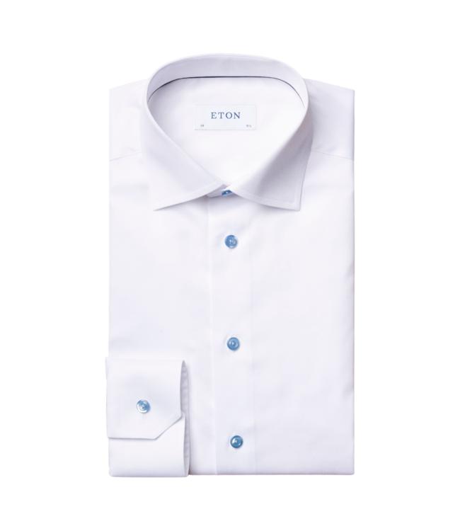 Eton White Twill Shirt w/ Blue Details