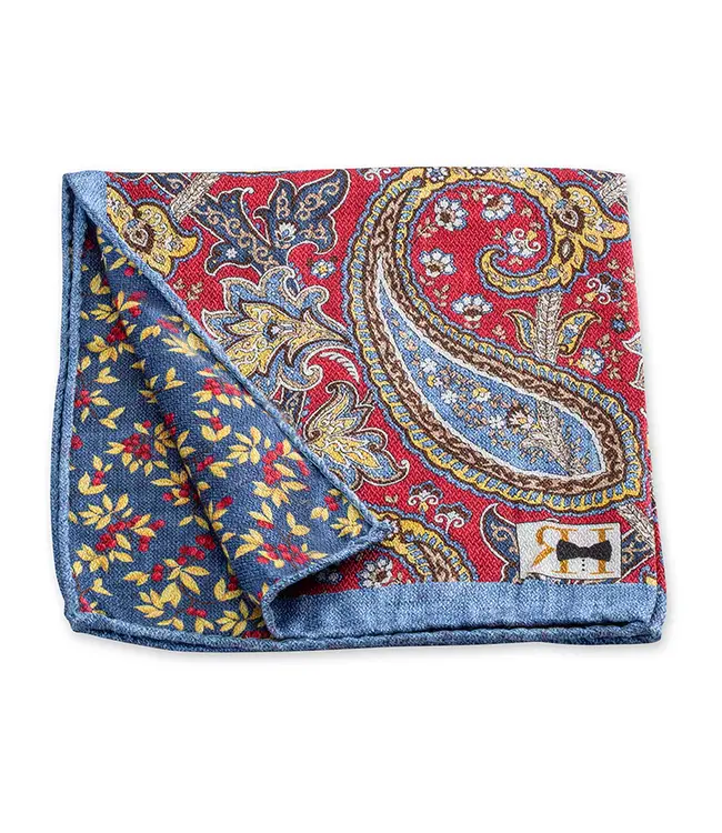 R. Hanauer Red Paisley/Flower Pocket Square