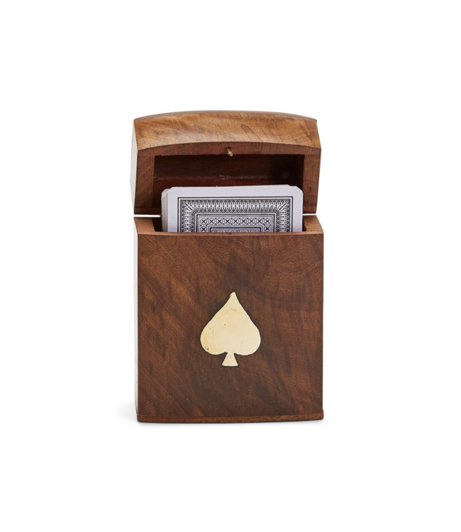 Two's Company Wood Crafted Playing Card Set in Wooden Box