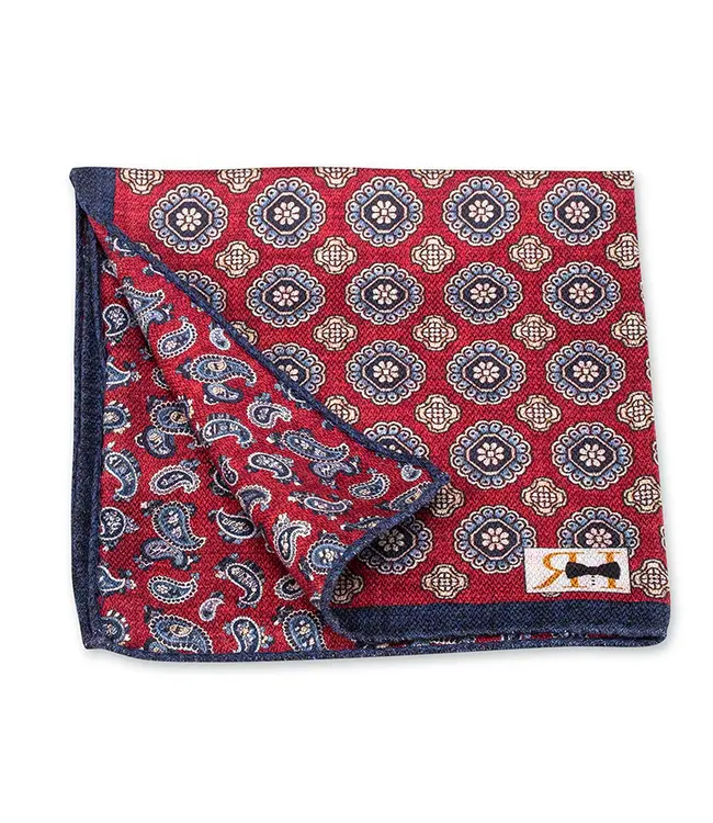 R. Hanauer Red Medallion Pine Pocket Square