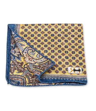 R. Hanauer Yellow Medallion Paisley Pocket Square