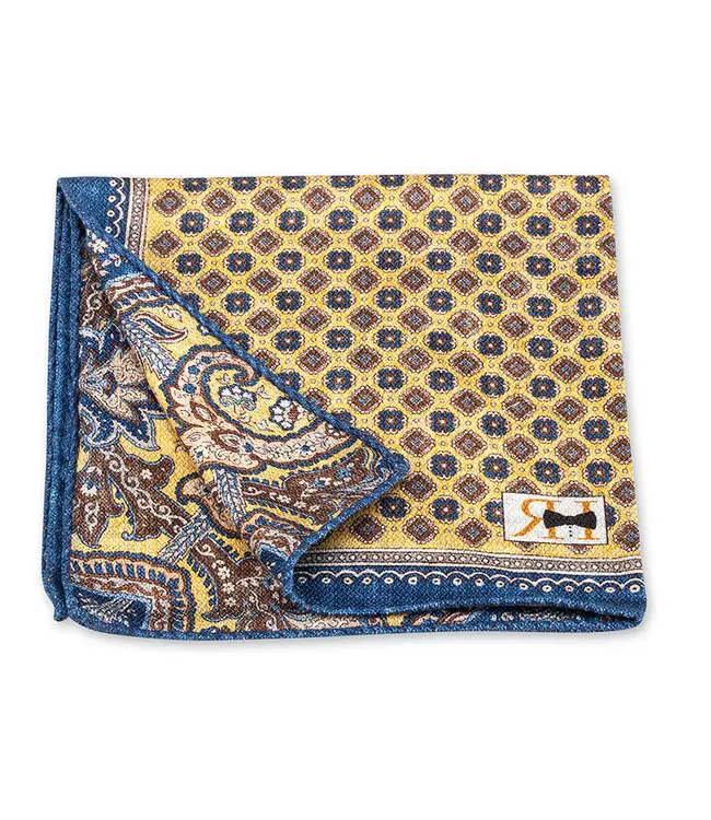 R. Hanauer Yellow Medallion Paisley Pocket Square