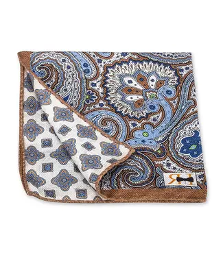 R. Hanauer White Paisley Medallion Pocket Square