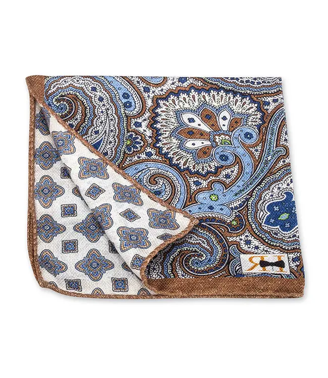 R. Hanauer White Paisley Medallion Pocket Square