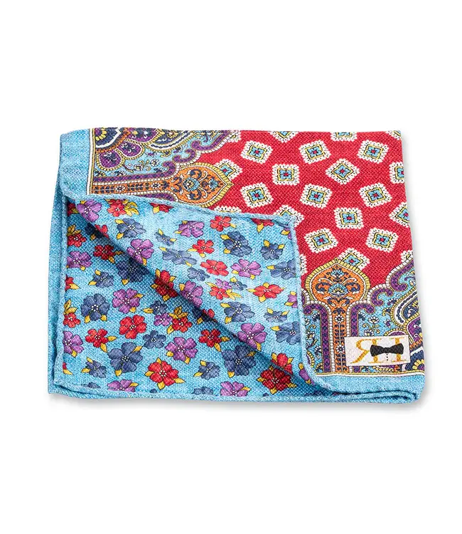 Lt Blue Patchwork Flower Pocket Square