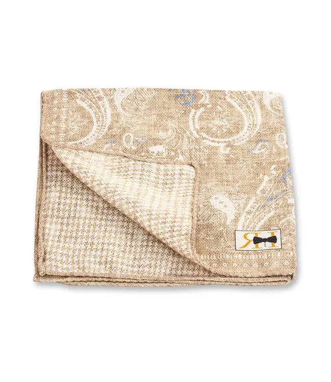 R. Hanauer Natural Medallion Check Pocket Square