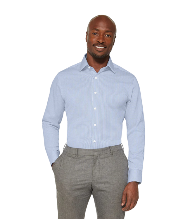 Stantt Performance Blue & White Stripe Dress Shirt