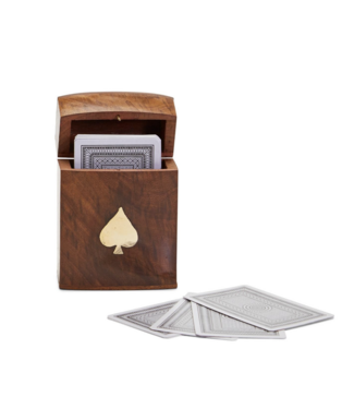 Two's Company Wood Crafted Playing Card Set in Wooden Box