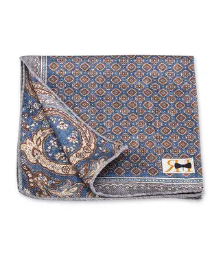 R. Hanauer Blue Paisley Medallion Pocket Square
