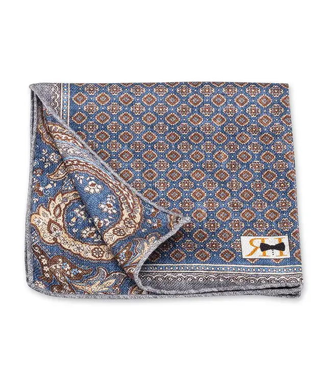 R. Hanauer Blue Paisley Medallion Pocket Square