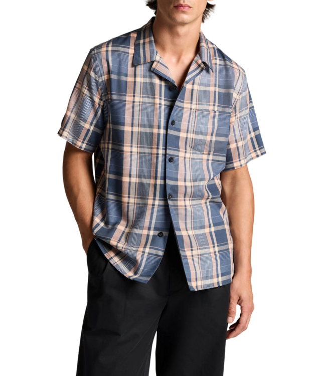Prine Plaid Short Sleeve Cabana Shirt - Prussian Blue Combo