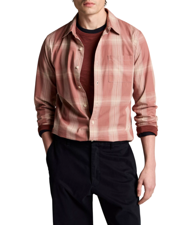 Vince Townes Plaid Long Sleeve Shirt - Cherrywood/Smoke White