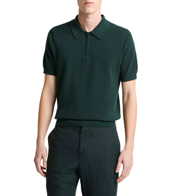 Pique Short Sleeve Zip Polo Shirt - Seaweed