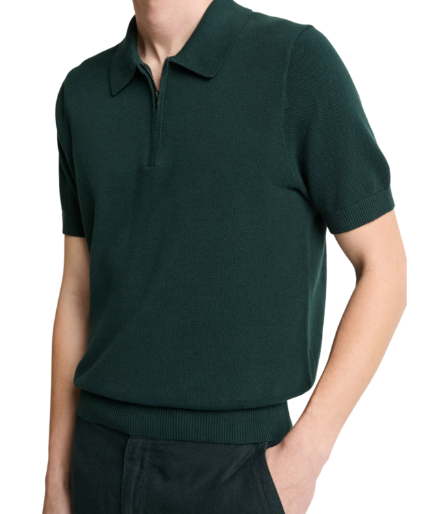 Pique Short Sleeve Zip Polo Shirt - Seaweed