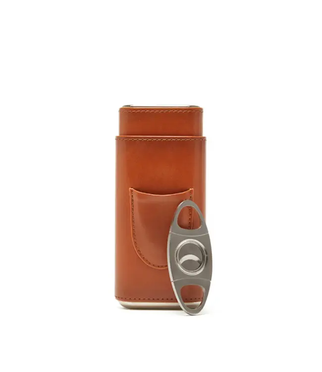 Brouk & Co Ashton 3 Cigar Case with Cutter - Brown