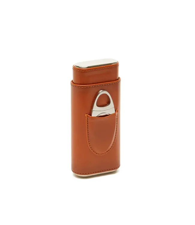 Brouk & Co Ashton 3 Cigar Case with Cutter - Brown