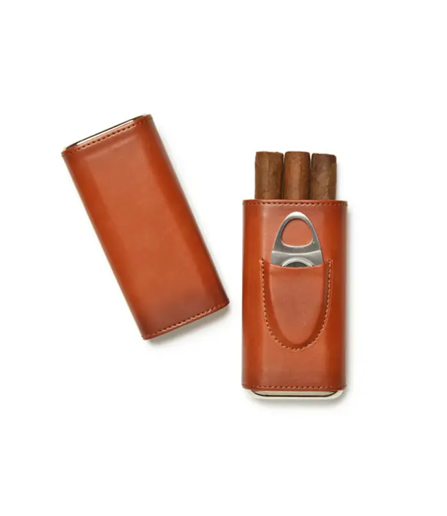 Brouk & Co Ashton 3 Cigar Case with Cutter - Brown