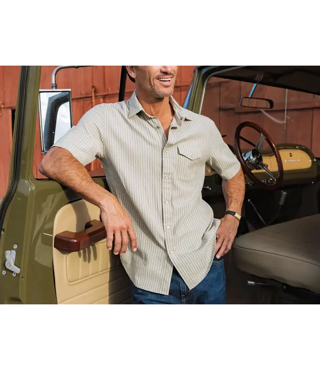 Short Sleeve Performance Pearl Snap - Stone Seersucker