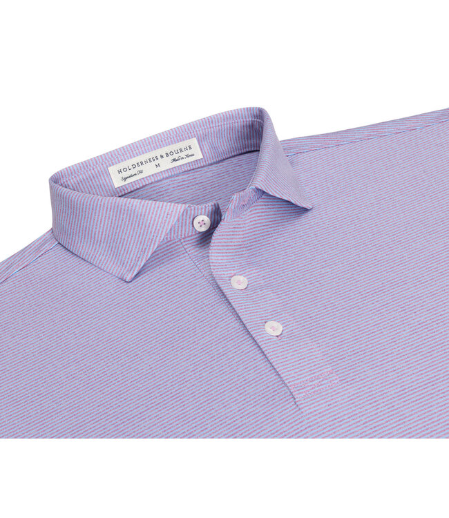 The Perkins Polo Shirt - Vista Blue & Heathered Faded Mauve
