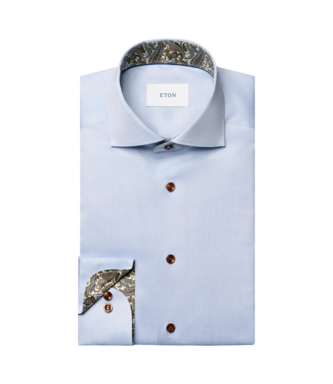 Light Blue Paisley Effect Signature Twill Shirt - Slim