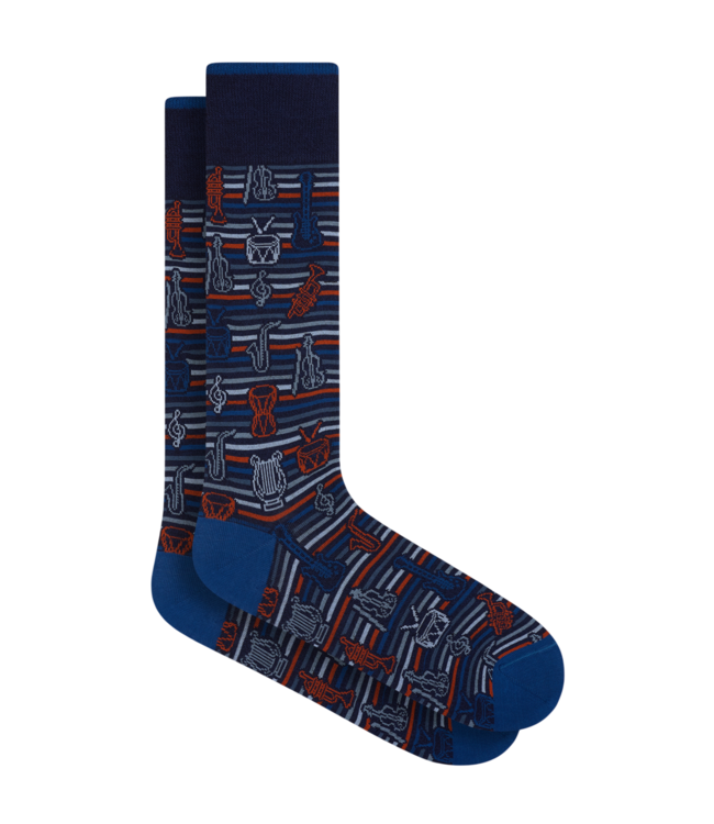 Bugatchi Bugatchi Musical Instrument Motif Mid-Calf Socks - Navy