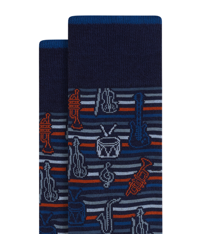 Bugatchi Bugatchi Musical Instrument Motif Mid-Calf Socks - Navy