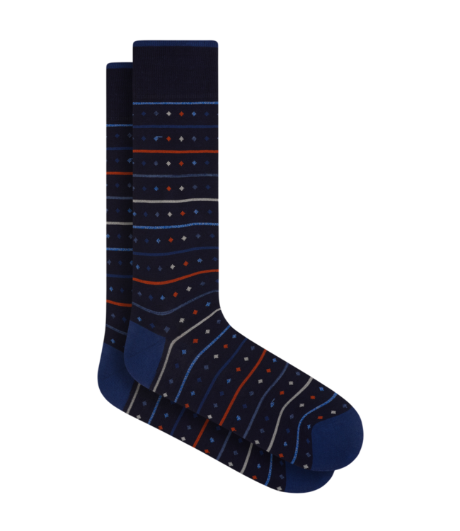 Bugatchi Bugatchi Striped Socks with Diamonds - Navy
