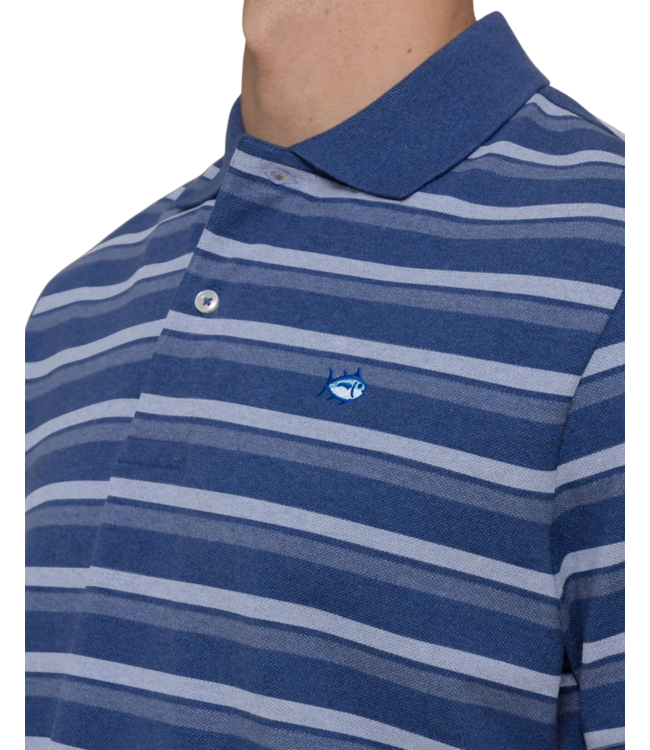 Southern Tide Southern Tide Heather Stripe Skipjack Polo Shirt - Nautical Blue
