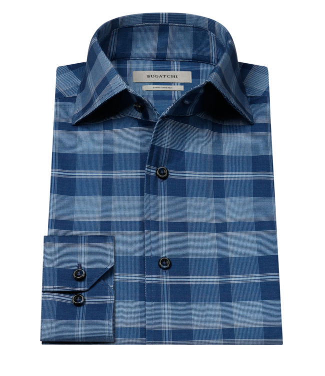 Bugatchi OoohCotton Devon Check Shirt - Marine Blue
