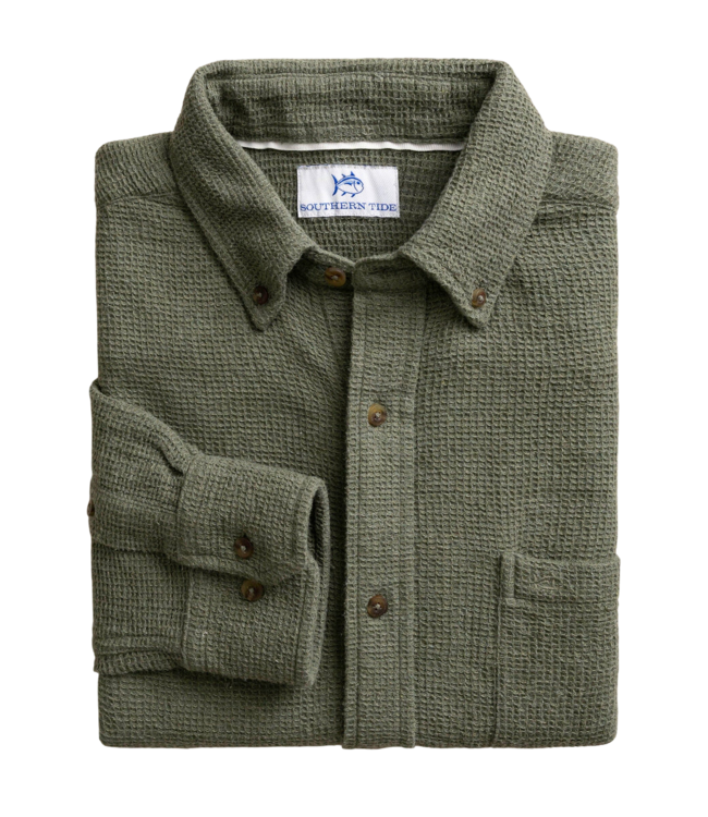 Waffle Weave Heather Sport Shirt - Cedar Green