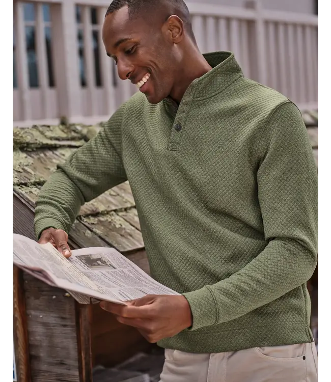Johnnie-O Rockwells Diamond-Quilted Henley Pullover - Forest