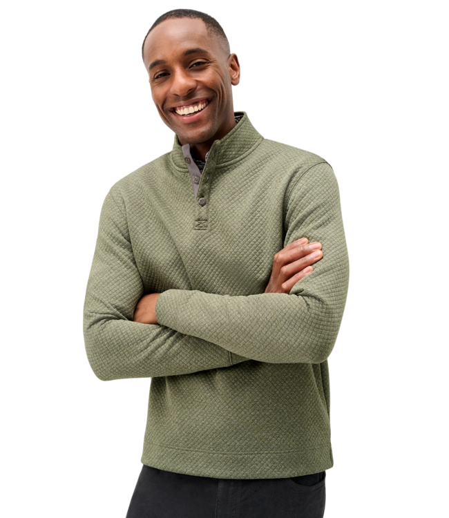 Johnnie-O Rockwells Diamond-Quilted Henley Pullover - Forest